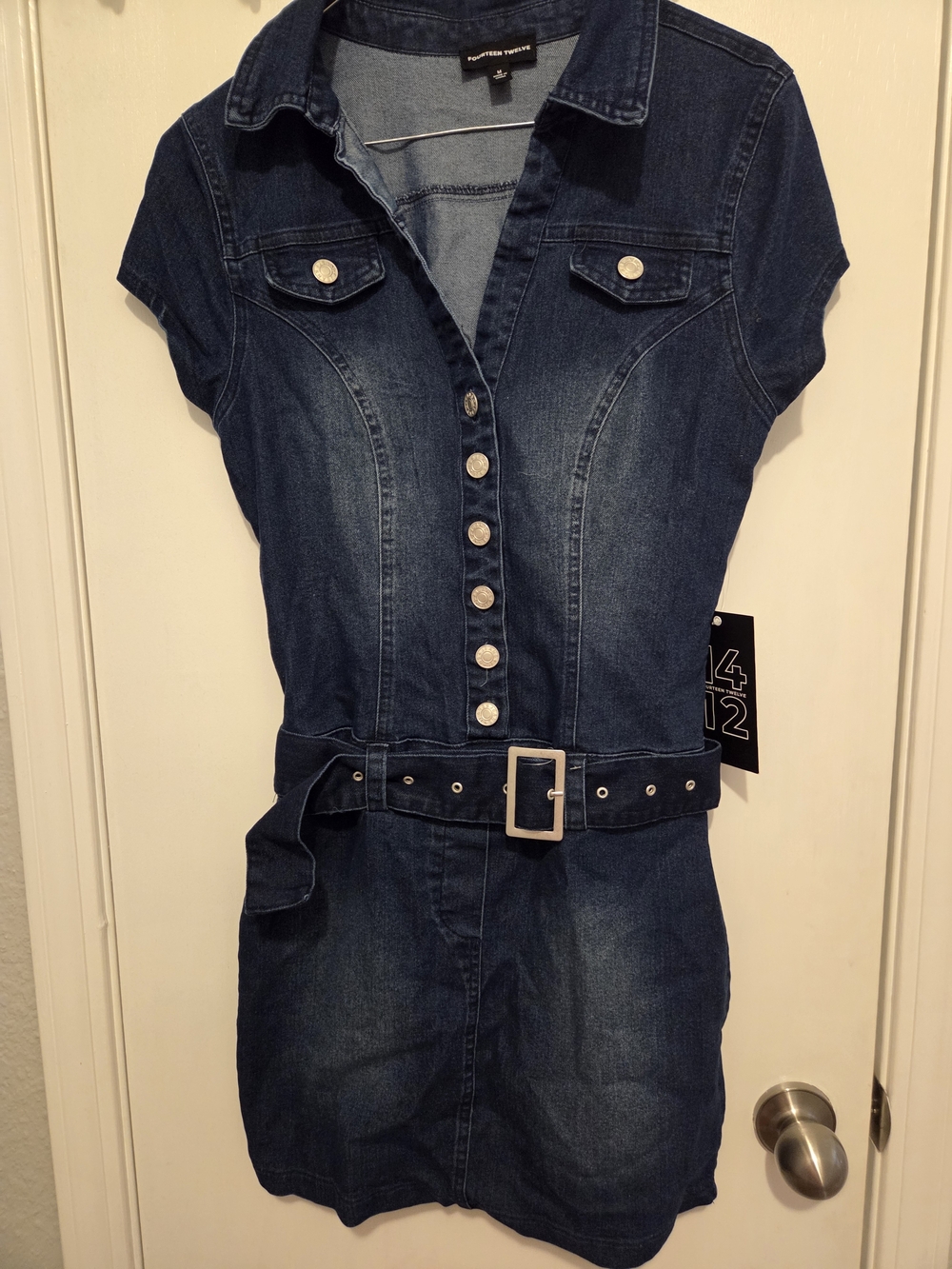 Fourteen Twelve Dark Wash Denim Dress - Navy Blue - Picture 2 of 5
